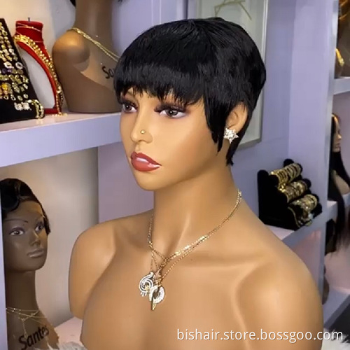 Wholesale Short Pixie Cut With Fringe Wig Straight Remy Brazilian Human Hair Wigs For Women Full Machine Made Cheap Glueless Wig
